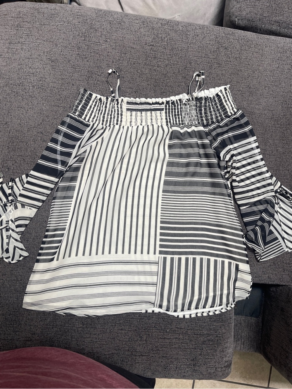 Off-Shoulder Black & White Striped Top